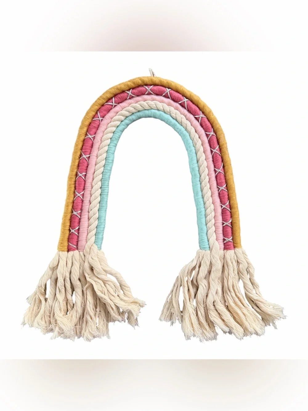 Rainbow Nursery Macrame Wall Hanging with Tassels, Boho Multicolor Decor